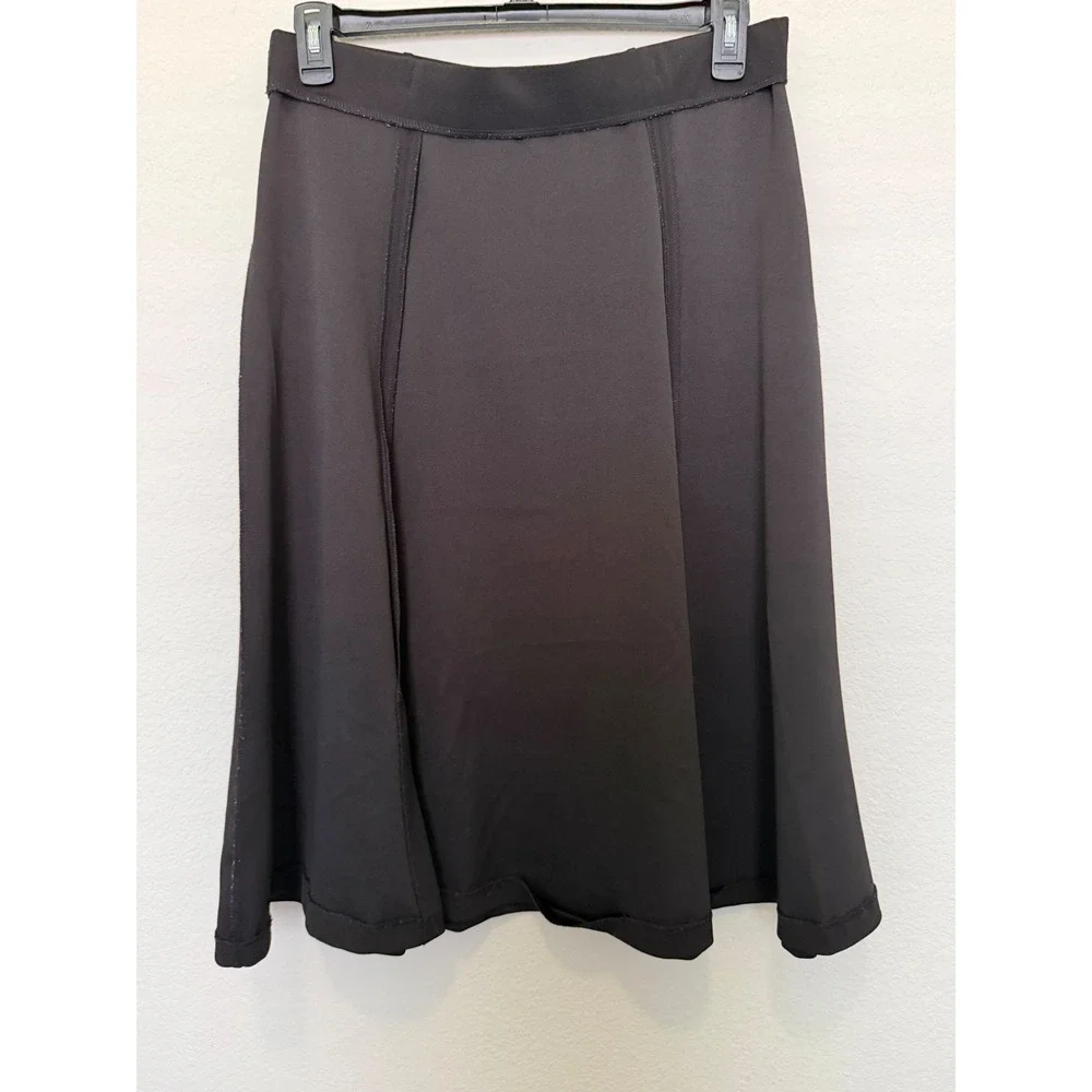 Roz & Ali Black A-Line Midi Skirt Gold Chain Detail Size Large